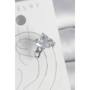 Erb Pirinç Gümüş Renk Zirkon Taşlı Kalp Model Kadın Kıkırdak Küpe