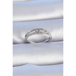 Erb Pirinç Gümüş Renk Zirkon Taşlı Kalp Model Kadın Yüzük