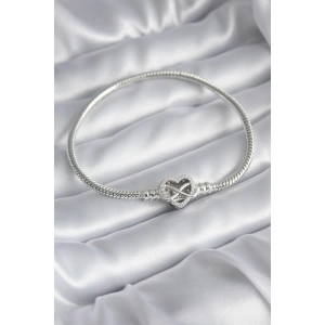 Erb Pirinç Gümüş Renk Zirkon Taşlı Kalp Sonsuzluk Model Charm Kadın Bileklik