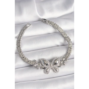Erb Pirinç Gümüş Renk Zirkon Taşlı Kelebek Model Kadın Bileklik