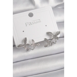 Erb Pirinç Gümüş Renk Zirkon Taşlı Kelebek Model Kadın Küpe