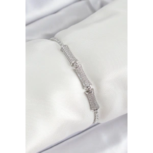 Erb Pirinç Gümüş Renk Zirkon Taşlı Kemik Model Kadın Bileklik