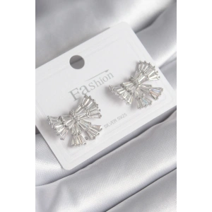 Erb Pirinç Gümüş Renk Zirkon Taşlı Kurdele Model Kadın Küp