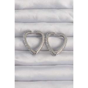 Erb Pirinç Gümüş Renk Zirkon Taşlı Motifli Kalp Küpe