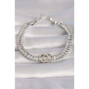 Erb Pirinç Gümüş Renk Zirkon Taşlı Su Yolu Model VIP Seri Kadın Bileklik