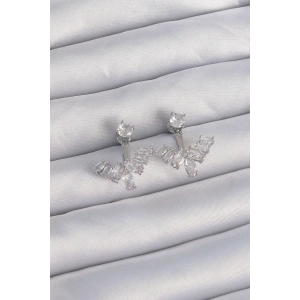 Erb Pirinç Gümüş Renk Zirkon Taşlı V Model Küpe