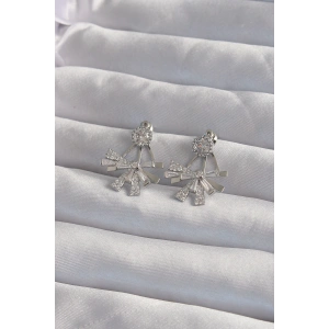 Erb Pirinç Gümüş Renk Zirkon Taşlı Yassı Fiyonk Model Küpe