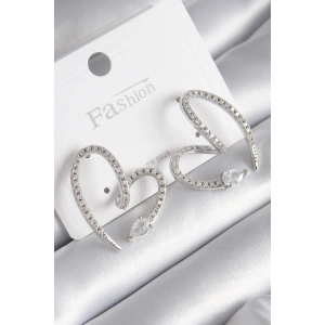 Erb Pirinç Gümüş Renk Zirkon Taşlı Yılan Kalp Model Kadın Küpe