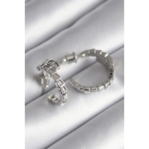 Erb Pirinç Gümüş Renk Zirkon Taşlı Yılan Model Kadın Küpe