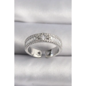 Erb Pirinç Gümüş Renk Zirkon Taşlı Yıldız İşleme VIP Seri Kadın Yüzük