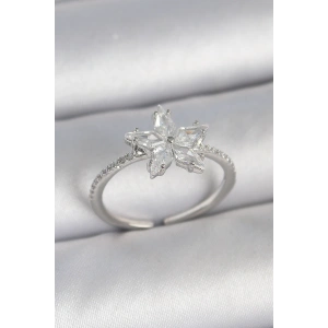 Erb Pirinç Gümüş Renk Zirkon Taşlı Yıldız Model Ayarlanabilir Kadın Yüzük