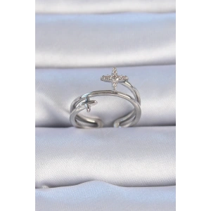 Erb Pirinç Gümüş Renk Zirkon Taşlı Yıldız Model Kadın Yüzük