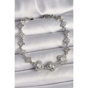 Erb Pirinç Gümüş Renk Zirkon Taşlı Yonca Model Kadın Bileklik