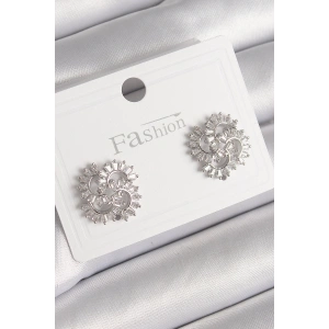 Erb Pirinç Gümüş Renk Zirkon Taşlı Yonca Model Kadın Küpe