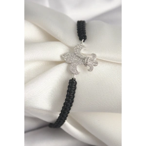 Erb Pirinç Gümüş Renk Zirkon Taşlı Zambak Figür Asanrsörlü Makrome Model Kadın Bileklik