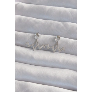 Erb Pirinç Gümüş Renk Zirkon Taşlı Zikzak Küpe