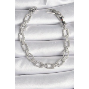 Erb Pirinç Gümüş Renk Zirkon Taşlı Zincir Model VIP Seri Kadın Bileklik