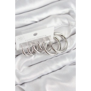 Erb Pirinç Halka Model Gümüş Renk Kadın Set Küpe