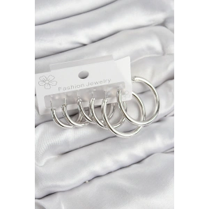 Erb Pirinç Halka Model Gümüş Renk Kadın Set Küpe