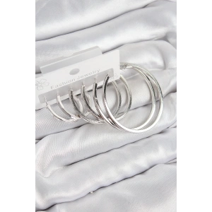 Erb Pirinç Halka Model Gümüş Renk Kadın Set Küpe