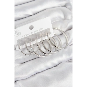 Erb Pirinç Halka Model Gümüş Renk Kadın Set Küpe