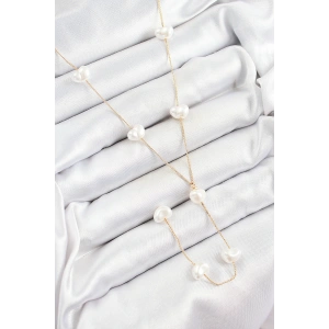 Erb Pirinç İncili Kalp Figürlü Y Model Gold Renk Kadın Kolye