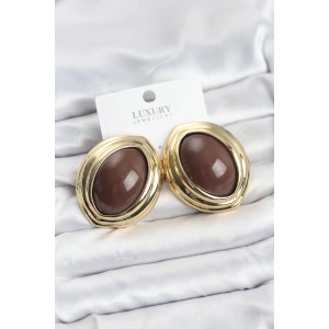 Erb Pirinç Kahverengi Badem Model Vintage Gold Kadın Küpe