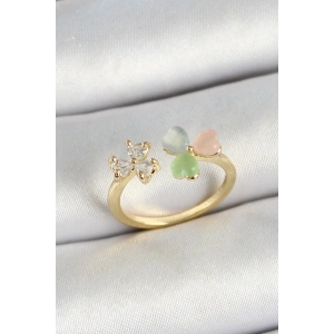 Erb Pirinç Kalp Figürlü Zirkon Taşlı Gold Renk Ayarlanabilir Kadın Yüzük