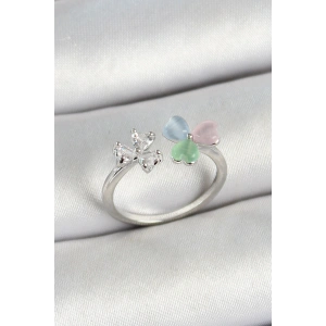 Erb Pirinç Kalp Figürlü Zirkon Taşlı Gümüş Renk Ayarlanabilir Kadın Yüzük