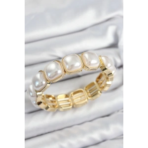 Erb Pirinç Kare İnci Model Gold Renk Lastikli Kadın Bileklik