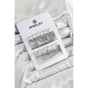 Erb Pirinç Karışık Halka Model Gümüş Renk 6 Çift Kadın Küpe Set