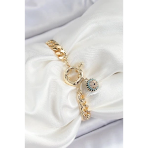 Erb Pirinç Nazar Model Zirkon Taşlı Gold Renk VİP Seri Kadın Bileklik