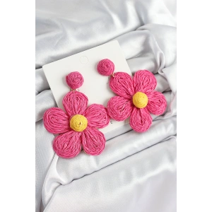 Erb Pirinç Pembe Papatya Model Gold Renk Kadın Hasır Küpe