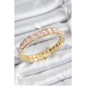 Erb Pirinç Pembe Zirkon Taşlı Dikdörtgen Model Gold Renk Lastikli Kadın Bileklik