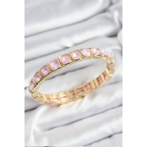 Erb Pirinç Pembe Zirkon Taşlı Kare Model Gold Renk Lastikli Kadın Bileklik