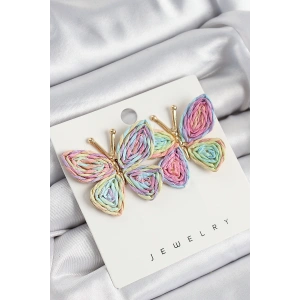 Erb Pirinç Rainbow Kelebek Model Gold Renk Kadın Hasır Küpe