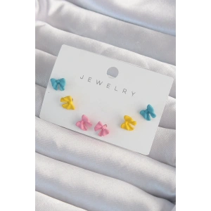 Erb Pirinç Rengarenk Mineli Minimal Fiyonk Küpe Seti