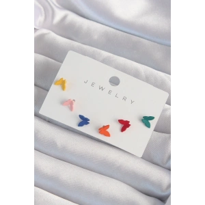 Erb Pirinç Rengarenk Mineli Minimal Kelebek Küpe Seti