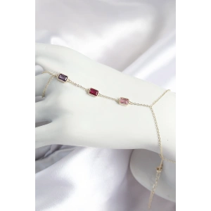 Erb Pirinç Renkli Zirkon Taşlı Dikdörtgen Model Gold Renk Kadın Şahmeran