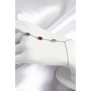 Erb Pirinç Renkli Zirkon Taşlı Dikdörtgen Model Gümüş Renk Kadın Şahmeran