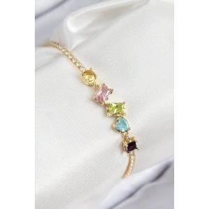 Erb Pirinç Renkli Zirkon Taşlı Geometrik Model Gold Renk Kadın Bileklik