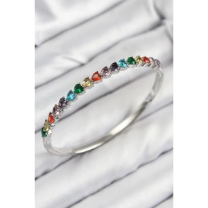 Erb Pirinç Renkli Zirkon Taşlı Kalp Model Gümüş Renk Kadın Kelepçe