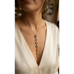 Erb Pirinç Renkli Zirkon Taşlı Model Gold Renk 7 Element Kadın Y Kolye