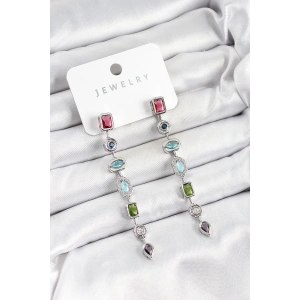 Erb Pirinç Renkli Zirkon Taşlı Sallantılı Model Gümüş Renk Kadın Küpe