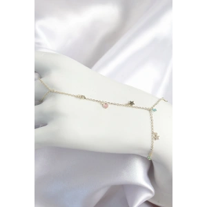 Erb Pirinç Renkli Zirkon Taşlı Sallantılı Yıldızlı Model Gold Renk Kadın Şahmeran