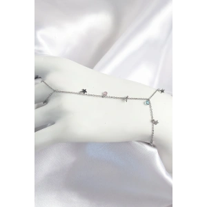 Erb Pirinç Renkli Zirkon Taşlı Sallantılı Yıldızlı Model Gümüş Renk Kadın Şahmeran