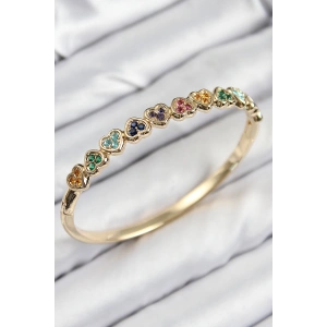 Erb Pirinç Renkli Zirkon Taşlı Sıralı Kalp Model Gold Renk Kadın Kelepçe