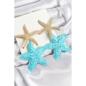 Erb Pirinç Sallantılı Turkuaz Deniz Yıldızı Model Gold Renk Hasır Küpe