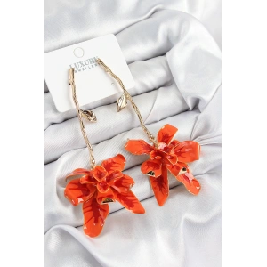 Erb Pirinç Sallantılı Turuncu Çiçek Model Gold Renk Kadın Küpe