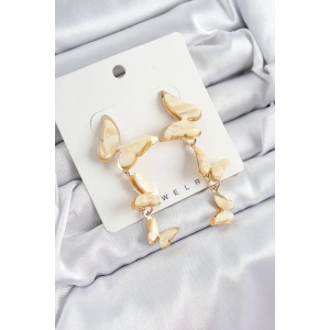 Erb Pirinç Sedef Sallantılı Mermer Desenli Kelebek Model Gold Renk Vintage Kadın Küpe